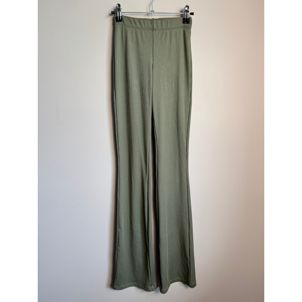 H&M Divided Ribbed Flare Leg Pants Womens XXS Grayish Green Boho Chic Casual Y2K